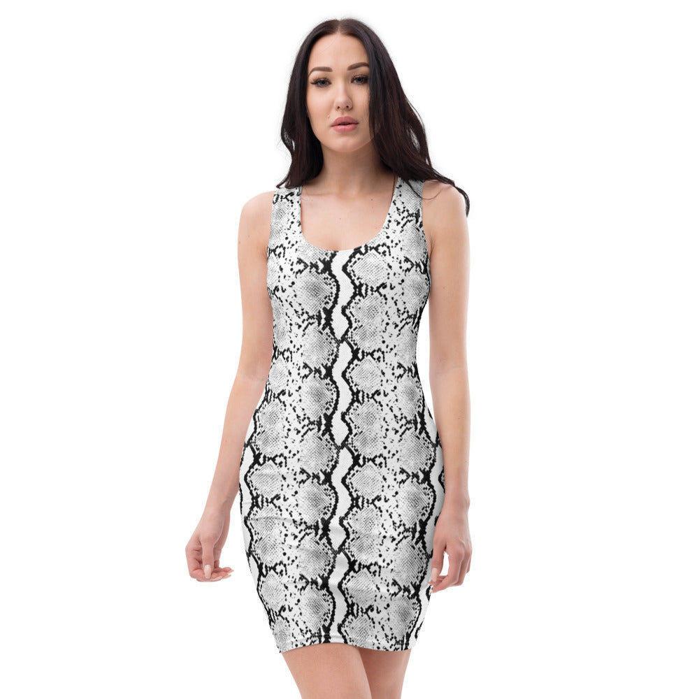 Snakeskin Print Dress (White)
