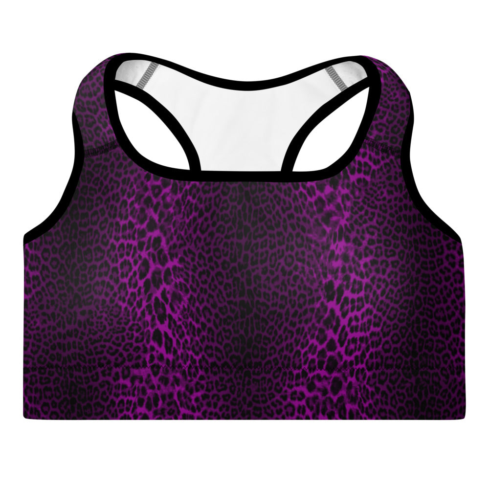 Leopard Padded Sports Bra (Purple)