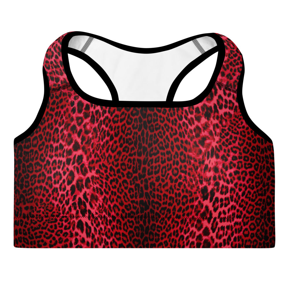 Leopard Padded Sports Bra (Red)